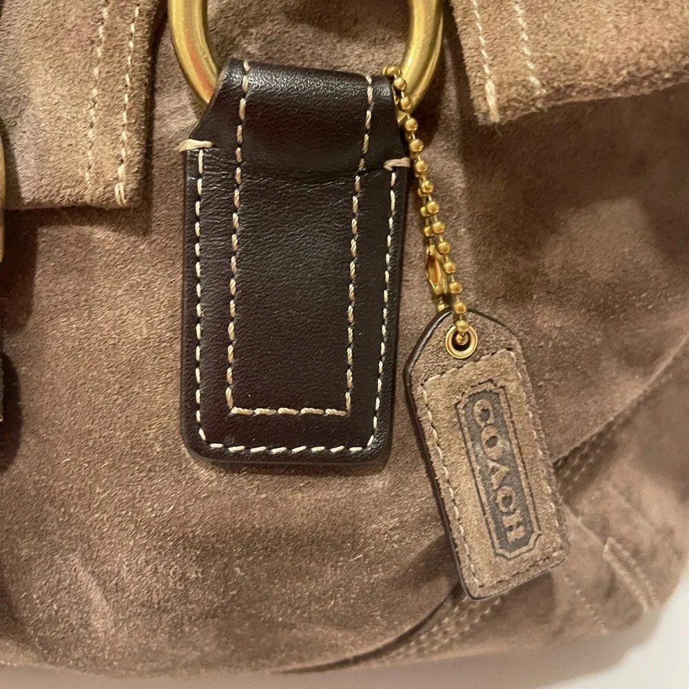 Coach Brown Suede Shoulder Bag with Gold Accents